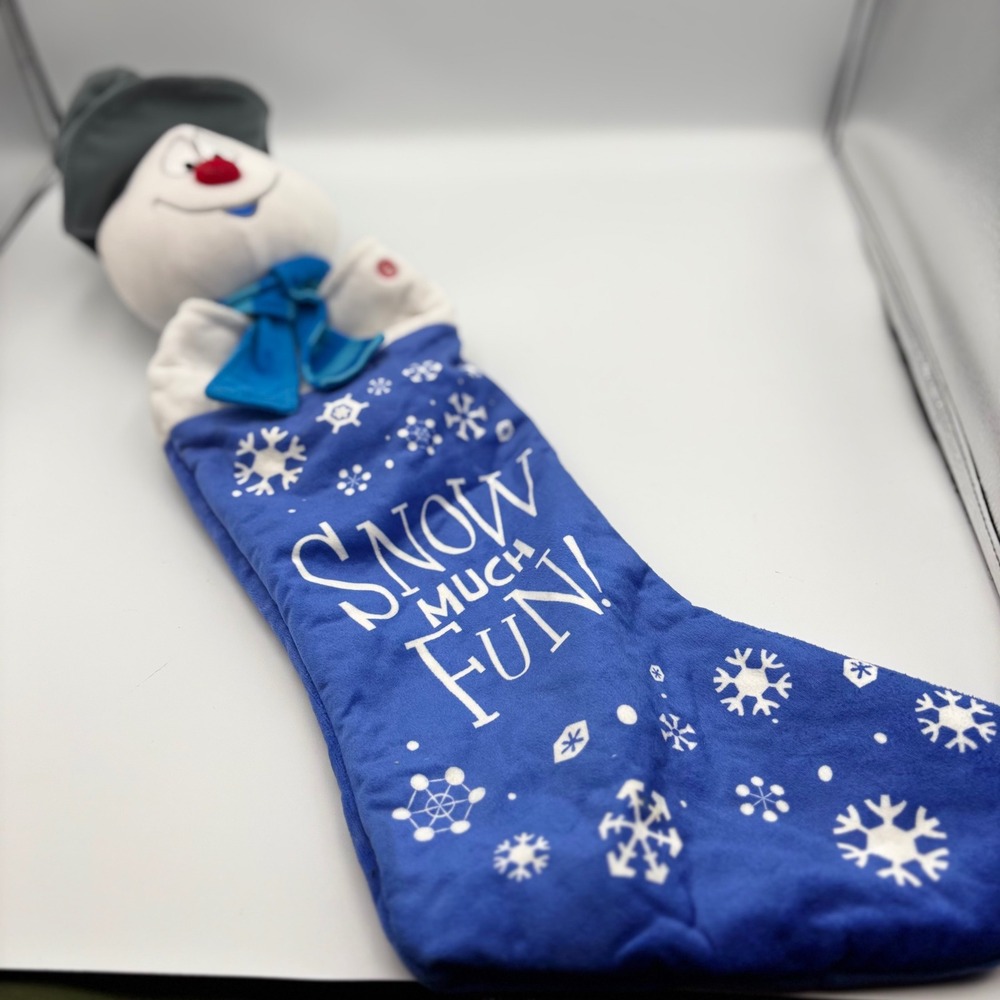 Frosty the Snowman Gemmy Singing Plush Christmas Stocking Blue Snow Holiday Deco